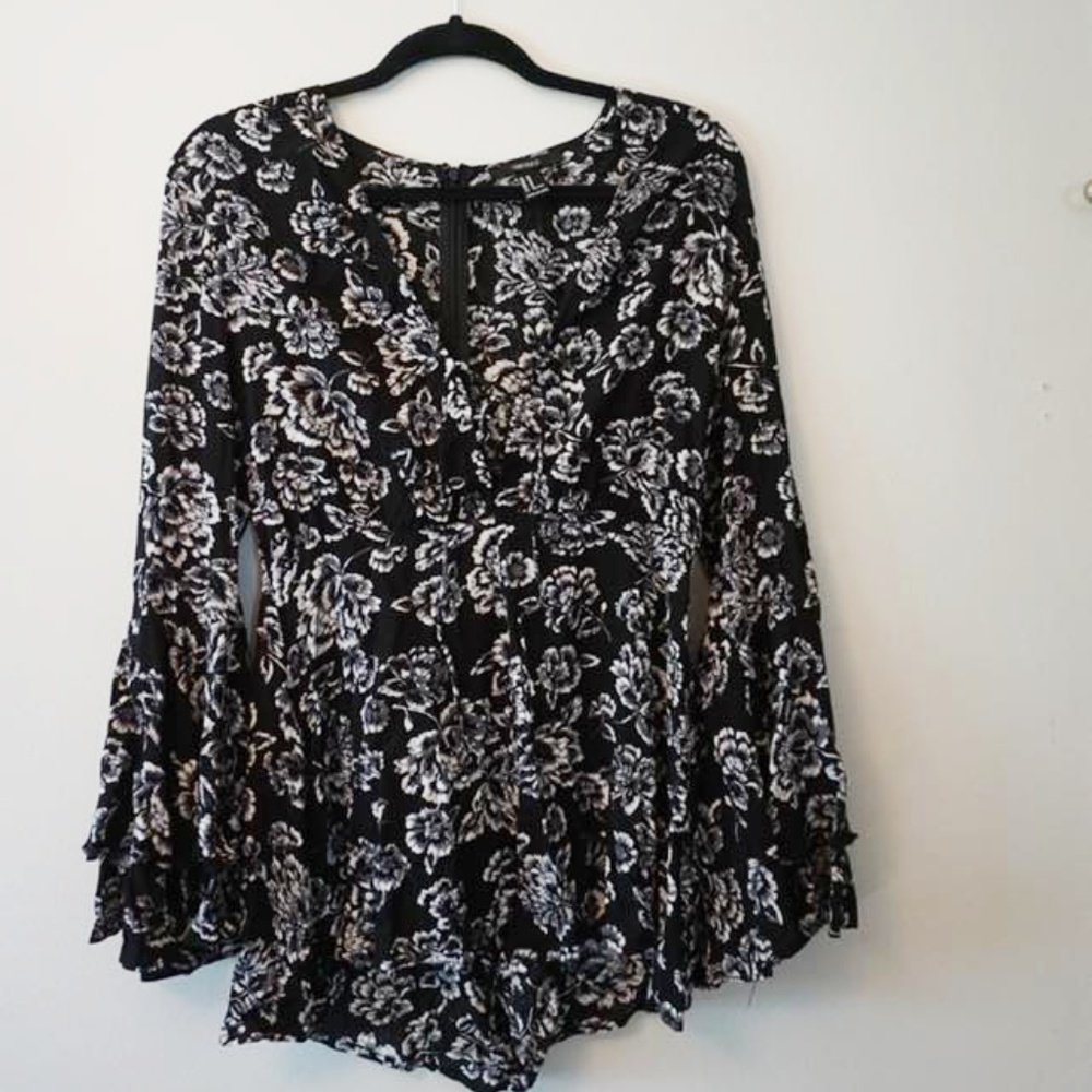 Black Floral Long Sleeve Romper